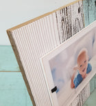 Farmhouse Coastal Style Reclaimed Wood Cape Cod Frame with a 4x6 or 5x7 Picture | White washed with Turquoise slat | Hangs and Stands - Beach Frames