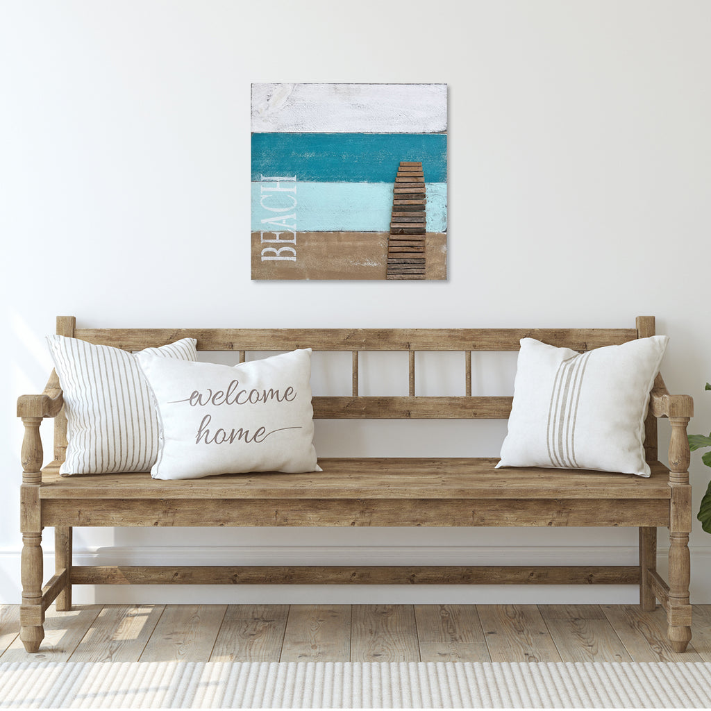 Beach Coastal Wall Art with 3D Reclaimed Driftwood Pier