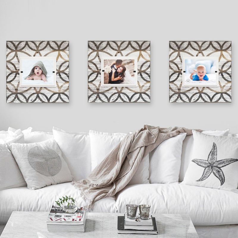 Farmhouse Tile Pattern White Washed Rustic Wood Frames for 8x10 & 11x14 Pictures - Beach Frames