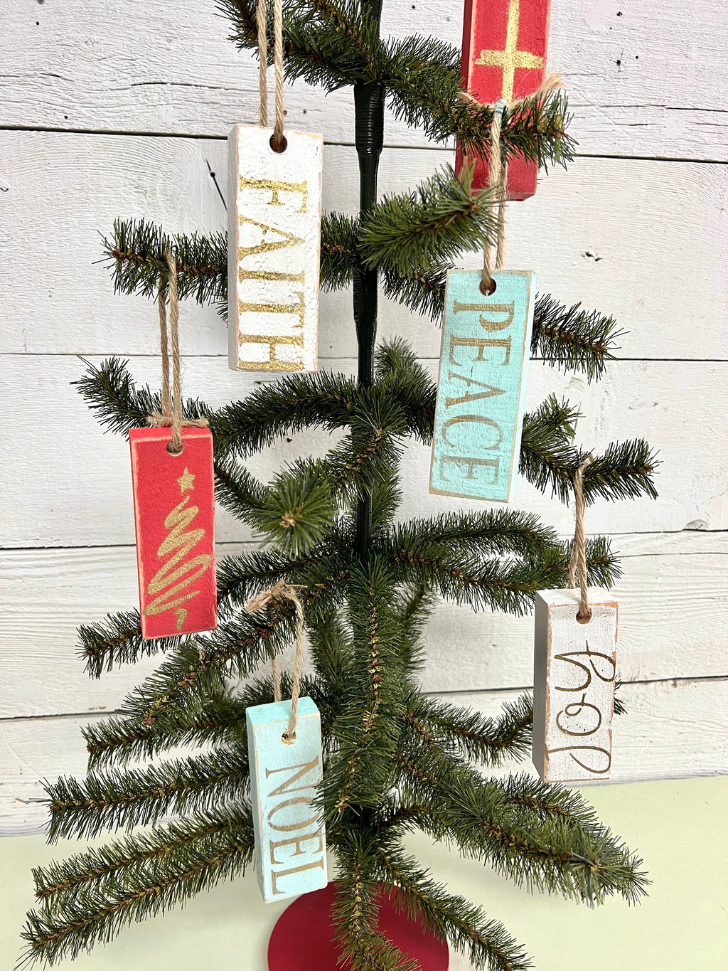 Set of Wooden Christmas Ornaments with FAITH | Shabby Chic Farmhouse