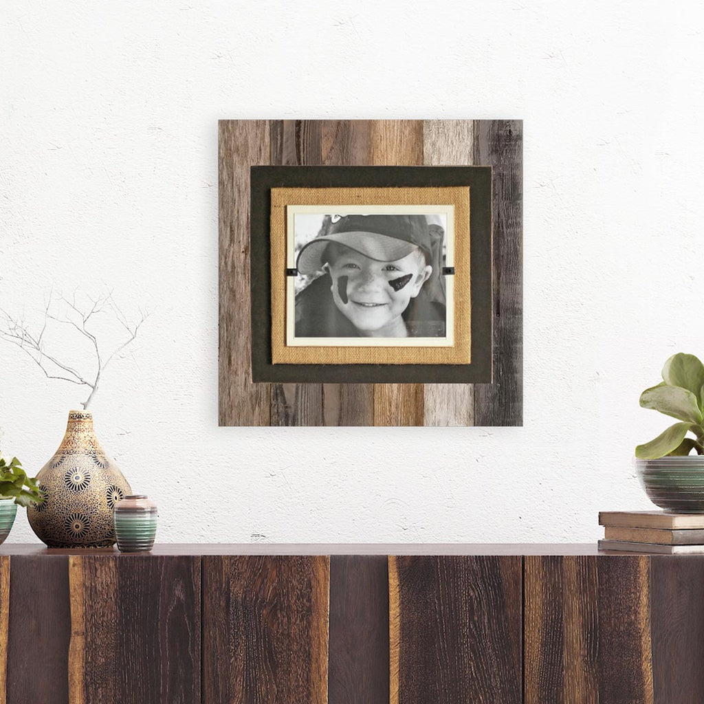 Traditional Wood Wall Mount Photo Frame Country Style Rope Frame 8x10 Photo  or documnet with Double Mats Brown & Creme