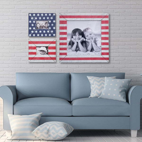 American Flag Modern Farmhouse Thick Rustic Wood Picture Frame Set - - Beach Frames