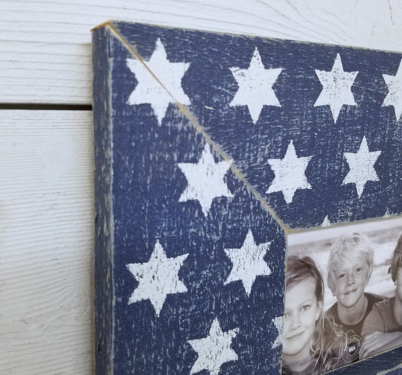 American Flag Modern Farmhouse Thick Rustic Wood Picture Frame Set - - Beach Frames