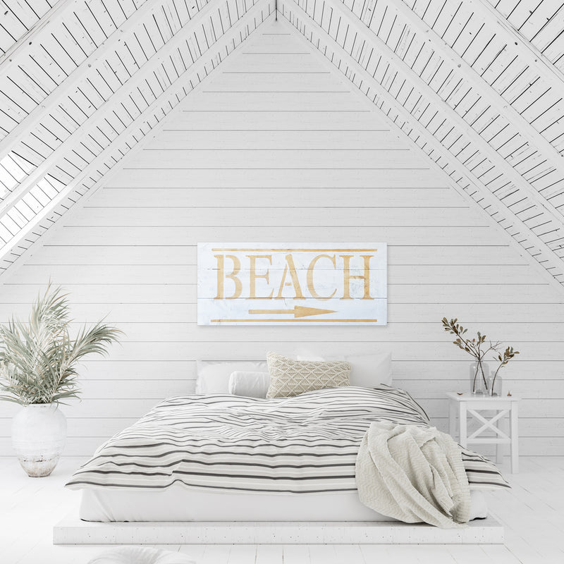 Large Beach House Sign with Directional Arrow | Chunky Rustic Solid Wood Antique Painted Sign - Beach Frames