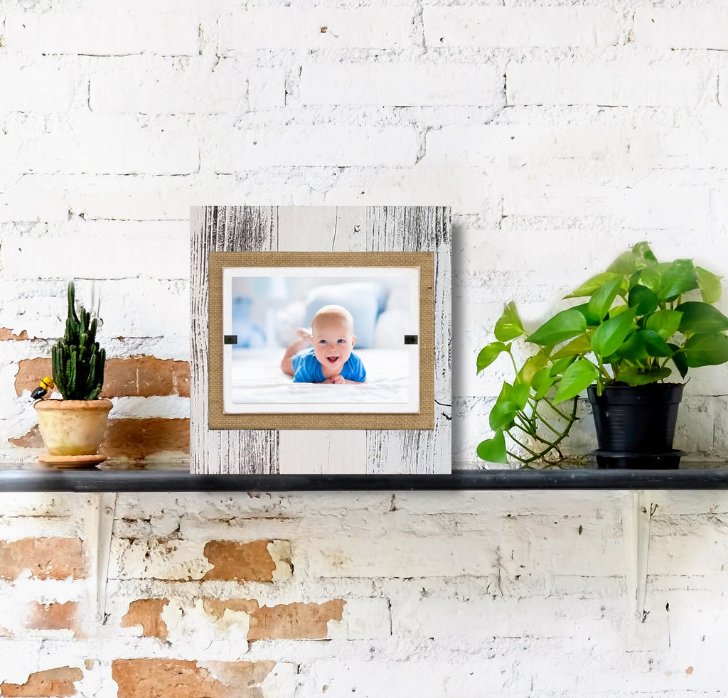 Rustic Rural Tropical Frame Coastal Inspired Eco-Friendly White Rustic Wood Photo Frame with Burlap ...