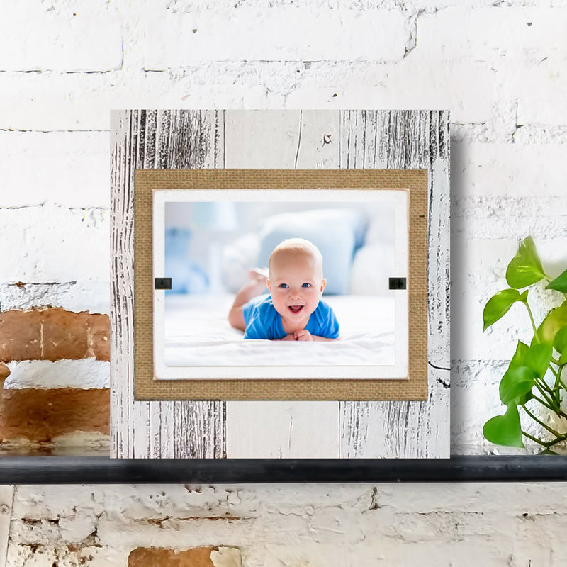 One of a Kind Modern Farmhouse White & Turquoise Rustic Wood Picture Frame