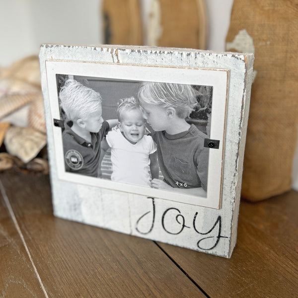 ALL NEW Christmas Antique White Distressed Wood Sign Frame WITH JOY - Beach Frames