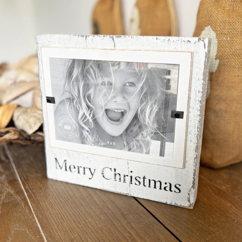 ALL NEW Shabby Chic White Merry Christmas Decorative Wood Sign Photo Frame - Beach Frames
