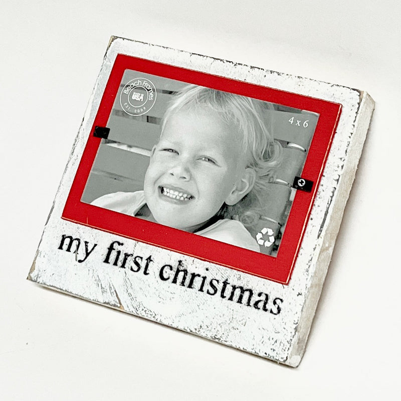 Whimsical Personalized My First Christmas White & Red Wood Sign Photo Frame - Beach Frames