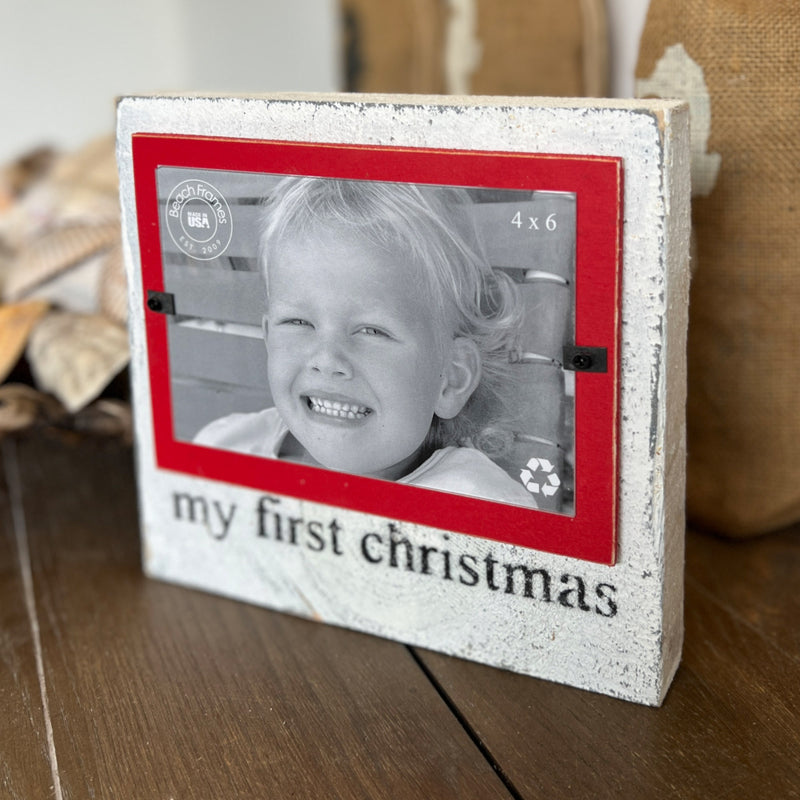 Whimsical Personalized My First Christmas White & Red Wood Sign Photo Frame - Beach Frames