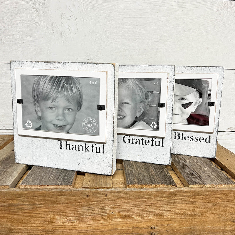 Christmas & Thanksgiving Decor Holiday Set of Distressed Wood Photo Frames With Thankful Grateful Blessed - Beach Frames