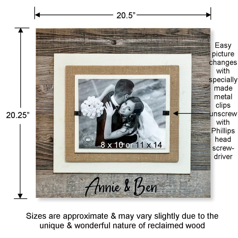 Personalized Wedding or Couple Name Photo Wall Frame | Rustic Reclaimed Wood Frame for 8x10 or 11x14 Pictures - Beach Frames