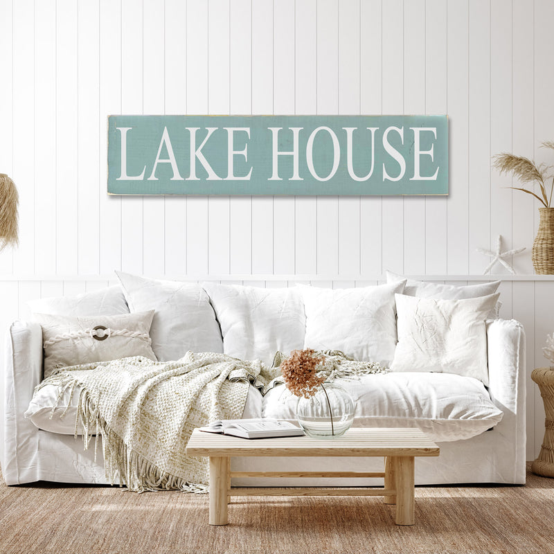 LAKE HOUSE Distressed Wood Handcrafted Sign | Many colors to choose from - Beach Frames