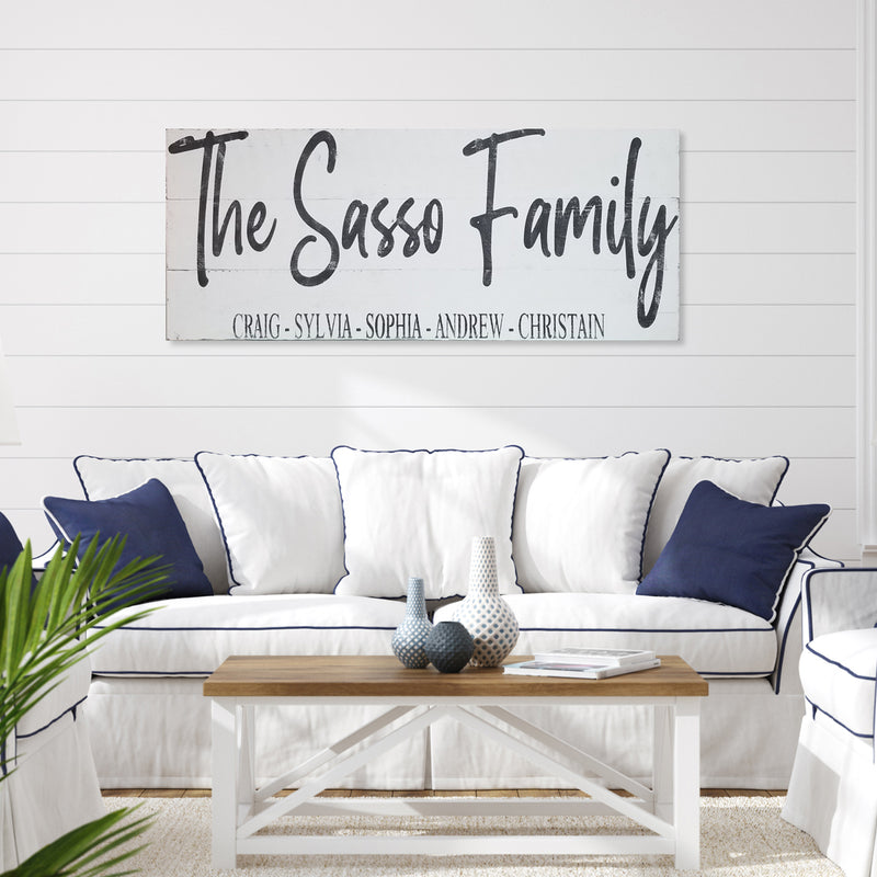 Personalized Family Name Sign | Family Members Names | Chunky Rustic Solid Wood Antique Painted Sign | Hand Painted Lettering | Large Sign - Beach Frames