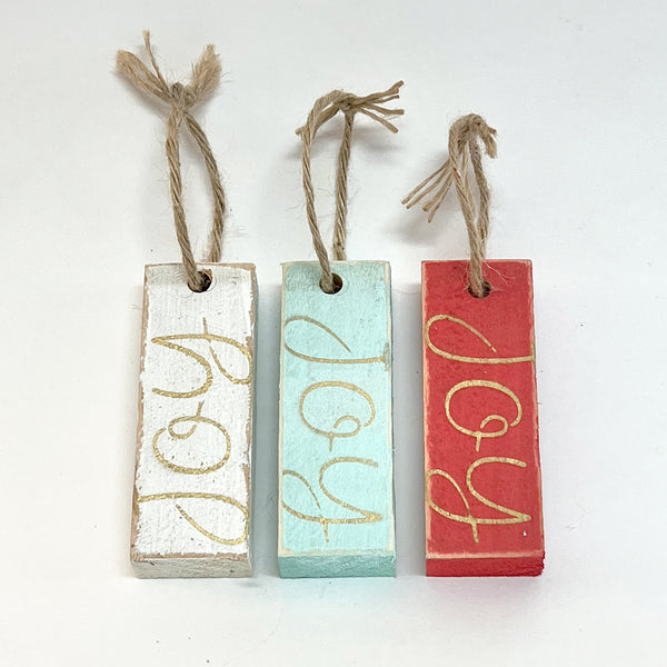 Set of Wooden Christmas Ornaments with JOY | Shabby Chic Farmhouse - Beach Frames