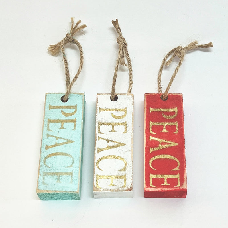 Set of Wooden Christmas Ornaments with PEACE | Shabby Chic Farmhouse - Beach Frames