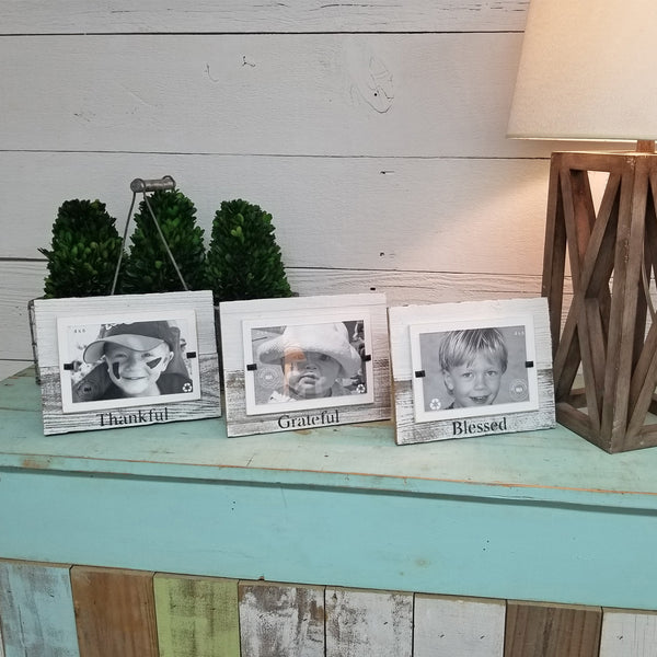 Set of Thankful Grateful Blessed Tabletop Farmhouse Christmas Wood Frames - Beach Frames