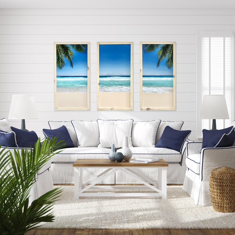 Palm Tree and Sandy Beach Triptik Wall Collage Picture Artwork Frames for Coastal & Beach Decor - Beach Frames