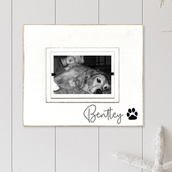 Personalized Dog Name Memorial Love Note Whimsical Distressed Wood Picture Frame with Paw Print | Gift for Dog Owner | Pet Loss Gift - Beach Frames