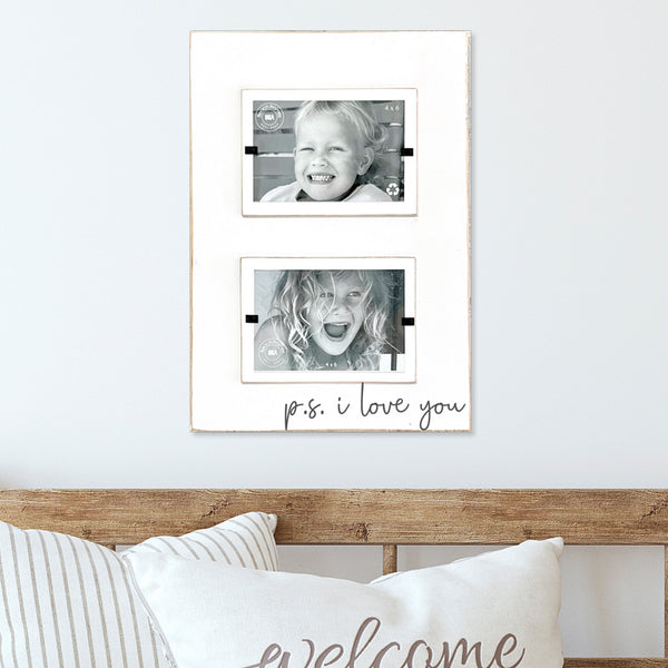 Personalized Double Two Picture Frame | Whimsical Modern Farmhouse Decor Collage Wall Frame - with Love Note or leave blank | 4x6 or 5x7 Picture Options | Gallery Wall - Beach Frames