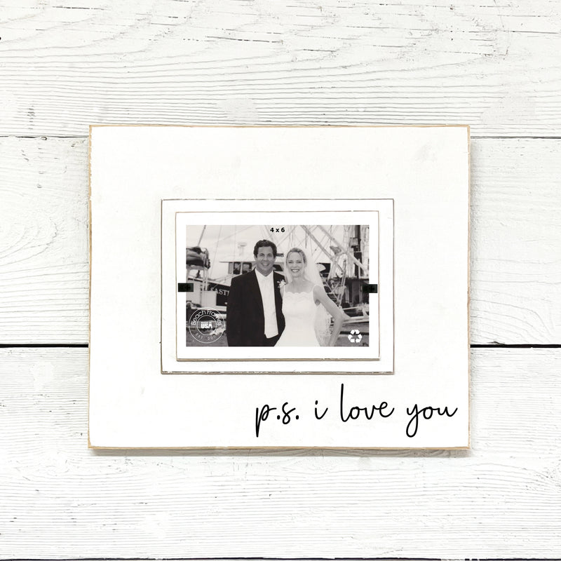 p.s. i love you Valentine Love Note Whimsical Distressed Wood Picture Frame  | Anniversary Gift Frame | Valentine Gift for Couple - Beach Frames